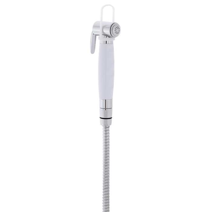 Ducha empotrada Ambassador Marine 136-0043-AW-R - Taza blanca ártica con tapa de acero inoxidable, rociador Hammer-Head blanca ártica, manguera de acero inoxidable de 1,8 m