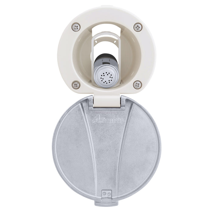 Ambassador Marine 136-0043-WH-R Recessed Shower- Warm White Cup with Stainless Steel Lid, Hammer-Head Warm White Sprayer, 6' Stainless Steel Hose