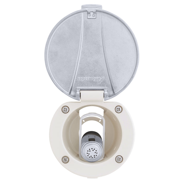 Ambassador Marine 136-0043-WH-R Recessed Shower- Warm White Cup with Stainless Steel Lid, Hammer-Head Warm White Sprayer, 6' Stainless Steel Hose