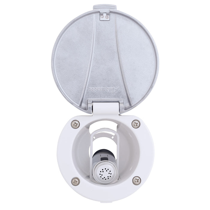 Ambassador Marine 136-0044-AW-R Recessed Shower- Arctic White Cup with Stainless Steel Lid, Hammer-Head Arctic White Sprayer, 10' White Rubber Hose