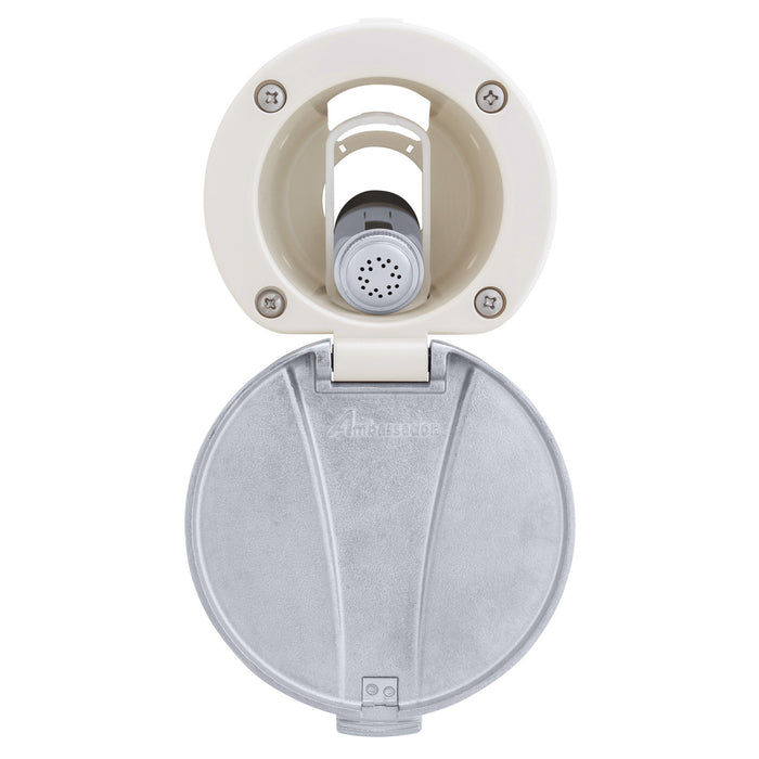 Ambassador Marine 136-0044-WH-R Recessed Shower- Warm White Cup with Stainless Steel Lid, Hammer-Head Warm White Sprayer, 10' White Rubber Hose