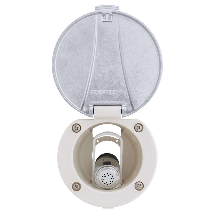 Ambassador Marine 136-0044-WH-R Recessed Shower- Warm White Cup with Stainless Steel Lid, Hammer-Head Warm White Sprayer, 10' White Rubber Hose