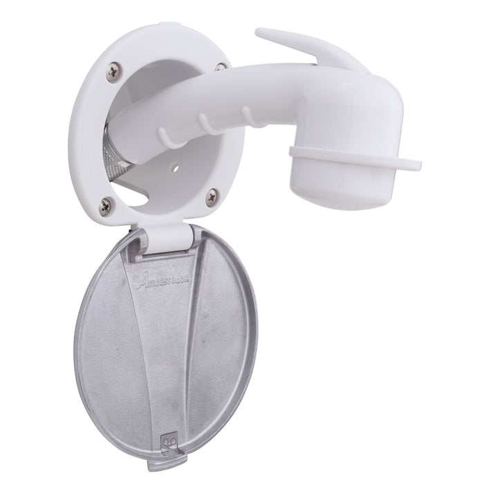 Ambassador Marine 136-0047-AW-R Recessed Shower- Arctic White Cup with Stainless Steel Lid, Small Arctic White Sprayer, 10' White Rubber Hose