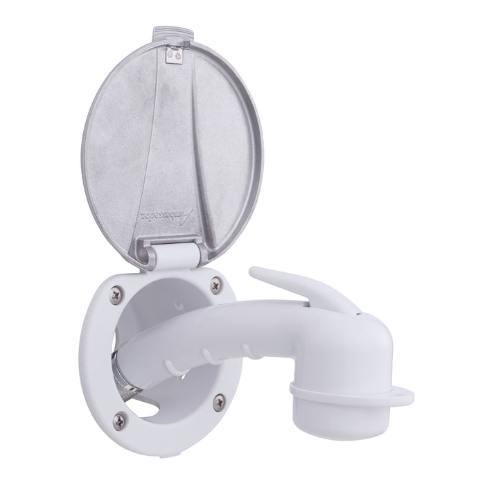 Ambassador Marine 136-0047-AW-R Recessed Shower- Arctic White Cup with Stainless Steel Lid, Small Arctic White Sprayer, 10' White Rubber Hose