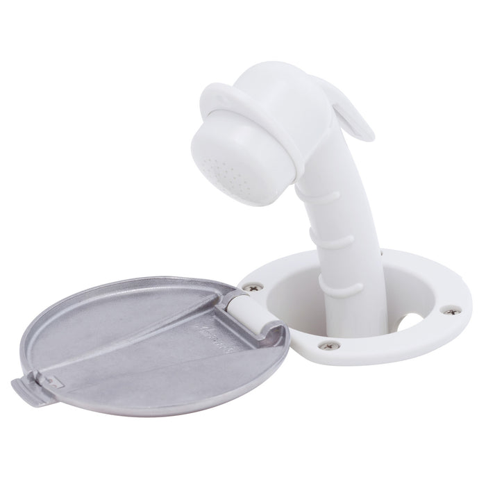 Ambassador Marine 136-0047-AW-R Recessed Shower- Arctic White Cup with Stainless Steel Lid, Small Arctic White Sprayer, 10' White Rubber Hose