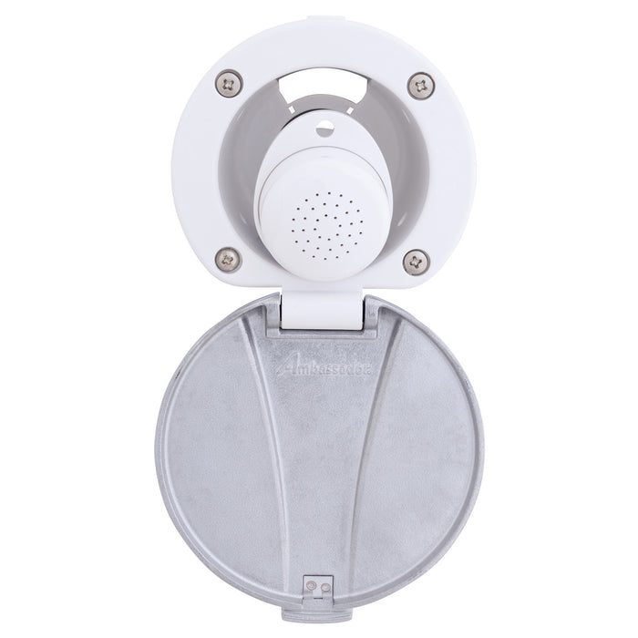 Ambassador Marine 136-0047-AW-R Recessed Shower- Arctic White Cup with Stainless Steel Lid, Small Arctic White Sprayer, 10' White Rubber Hose