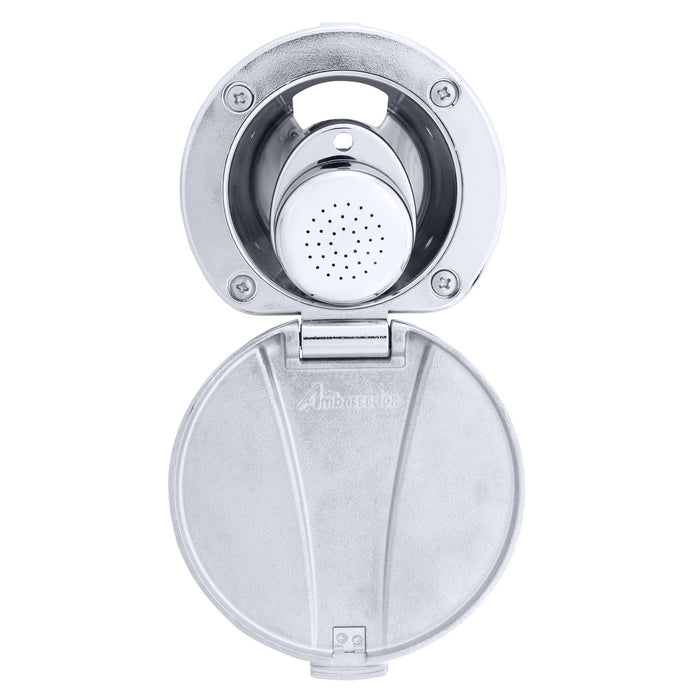 Ambassador Marine 136-0047-CW-R Recessed Shower- Chrome Cup with Stainless Steel Lid, Small Chrome Sprayer, 10' White Rubber Hose