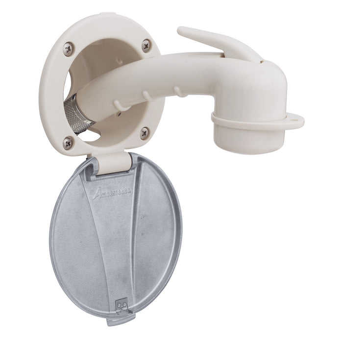 Ambassador Marine 136-0047-WH-R Recessed Shower- Warm White Cup with Stainless Steel Lid, Small Warm White Sprayer, 10' White Rubber Hose