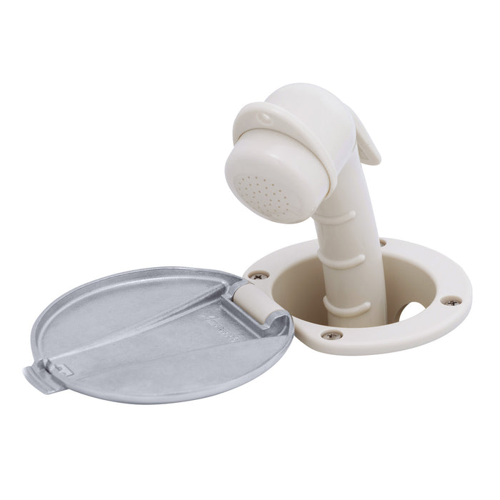 Ambassador Marine 136-0047-WH-R Recessed Shower- Warm White Cup with Stainless Steel Lid, Small Warm White Sprayer, 10' White Rubber Hose