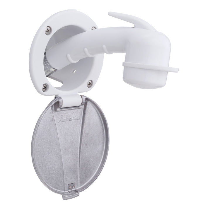 Ambassador Marine 136-0048-AW-R Recessed Shower- Arctic White Cup with Stainless Steel Lid, Small Arctic White Sprayer, 6' Stainless Steel Hose