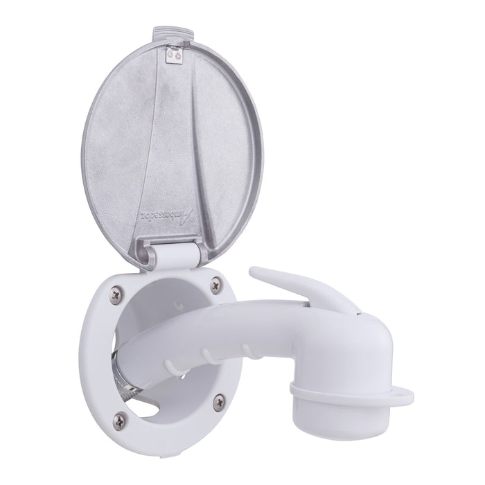 Ambassador Marine 136-0048-AW-R Recessed Shower- Arctic White Cup with Stainless Steel Lid, Small Arctic White Sprayer, 6' Stainless Steel Hose