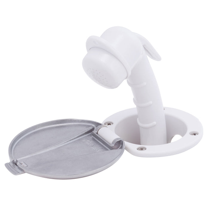Ambassador Marine 136-0048-AW-R Recessed Shower- Arctic White Cup with Stainless Steel Lid, Small Arctic White Sprayer, 6' Stainless Steel Hose