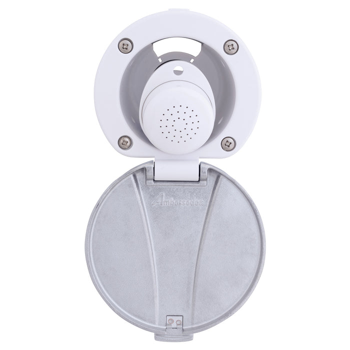 Ambassador Marine 136-0048-AW-R Recessed Shower- Arctic White Cup with Stainless Steel Lid, Small Arctic White Sprayer, 6' Stainless Steel Hose