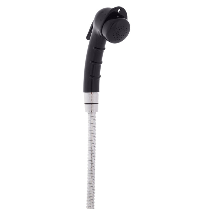 Ducha empotrada Ambassador Marine 136-0048-KP-R - Taza negra con tapa de acero inoxidable y junta, rociador negro pequeño, manguera de acero inoxidable de 1,8 m