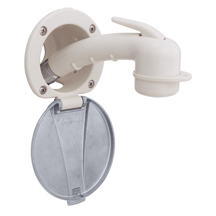 Ambassador Marine 136-0048-WH-R Recessed Shower- Warm White Cup with Stainless Steel Lid, Small Warm White Sprayer, 6' Stainless Steel Hose