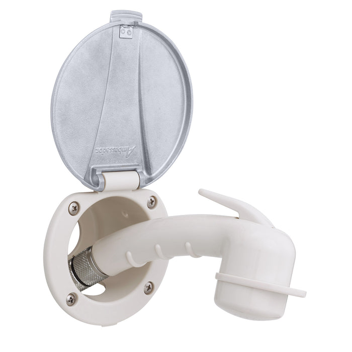 Ambassador Marine 136-0048-WH-R Recessed Shower- Warm White Cup with Stainless Steel Lid, Small Warm White Sprayer, 6' Stainless Steel Hose