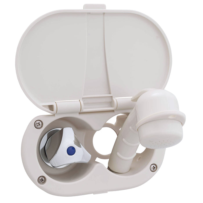 Ambassador Marine 136-0200-WH Trinidad- Transom Shower (Cold Only), Warm White Cup & Lid, Small Warm White Sprayer, 6' White Rubber Hose, Chrome Trinidad Handle