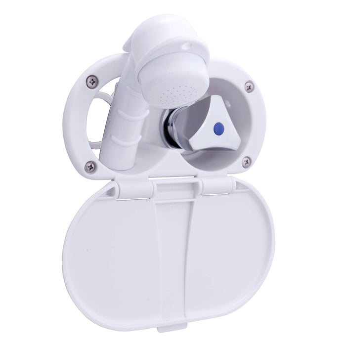Ambassador Marine 136-0207-AW Trinidad- Transom Shower (Cold Only), Arctic White Cup & Lid, Small Arctic White Sprayer, 10' White Rubber Hose, Chrome Trinidad Handle