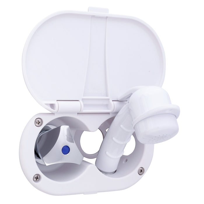Ambassador Marine 136-0207-AW Trinidad- Transom Shower (Cold Only), Arctic White Cup & Lid, Small Arctic White Sprayer, 10' White Rubber Hose, Chrome Trinidad Handle