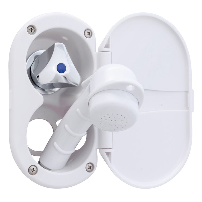 Ambassador Marine 136-0207-AW Trinidad- Transom Shower (Cold Only), Arctic White Cup & Lid, Small Arctic White Sprayer, 10' White Rubber Hose, Chrome Trinidad Handle