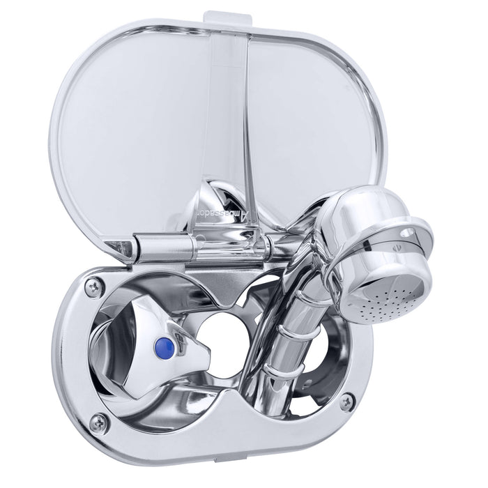 Ambassador Marine 136-0207-CW Trinidad- Transom Shower (Cold Only), Chrome Cup & Lid, Small Chrome Sprayer, 10' White Rubber Hose, Chrome Trinidad Handle