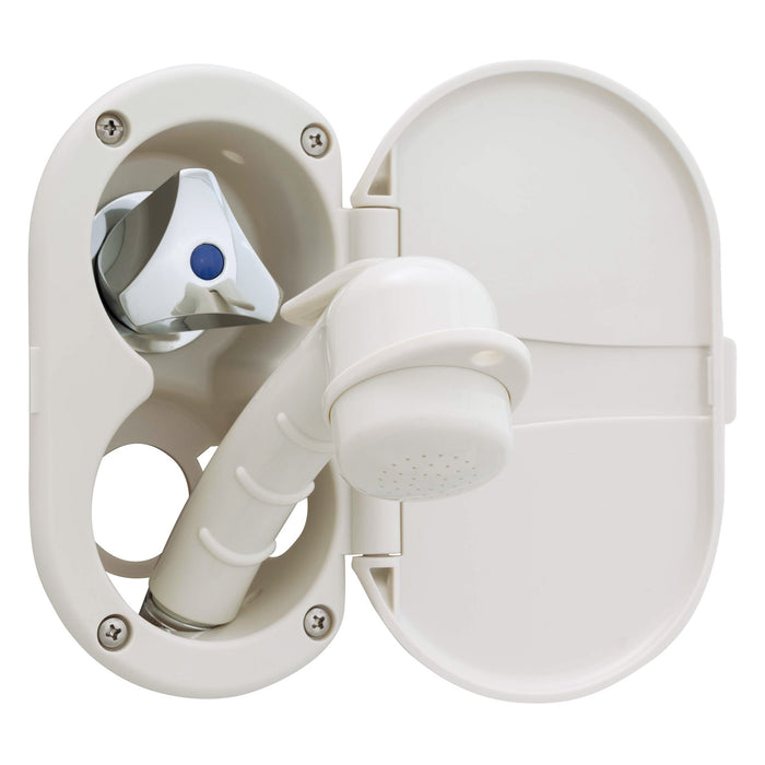 Ambassador Marine 136-0207-WH Trinidad- Transom Shower (Cold Only), Warm White Cup & Lid, Small Warm White Sprayer, 10' White Rubber Hose, Chrome Trinidad Handle