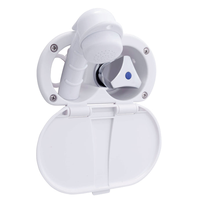 Ambassador Marine 136-0208-AW Trinidad- Transom Shower (Cold Only), Arctic White Cup & Lid, Small Arctic White Sprayer, 6' Stainless Steel Hose, Chrome Trinidad Handle