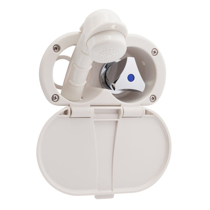 Ambassador Marine 136-0208-WH Trinidad- Transom Shower (Cold Only), Warm White Cup & Lid, Small Warm White Sprayer, 6' Stainless Steel Hose, Chrome Trinidad Handle