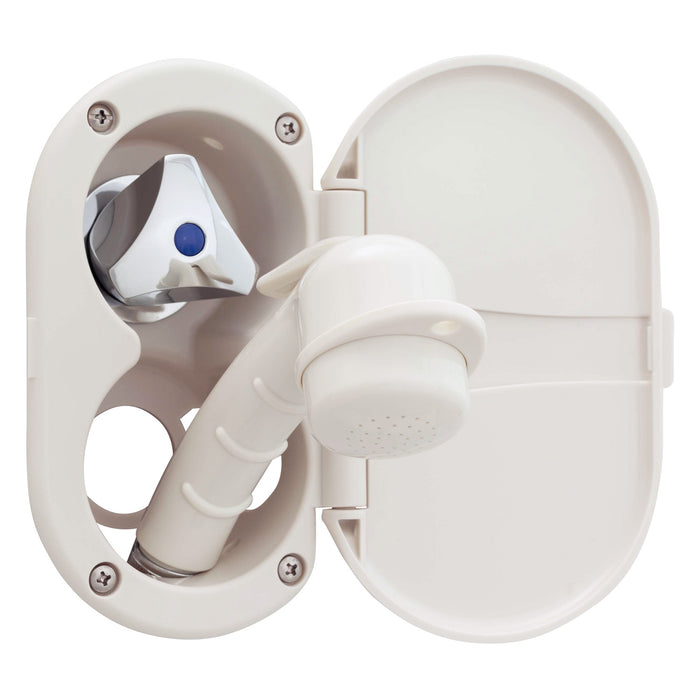 Ambassador Marine 136-0208-WH Trinidad- Transom Shower (Cold Only), Warm White Cup & Lid, Small Warm White Sprayer, 6' Stainless Steel Hose, Chrome Trinidad Handle