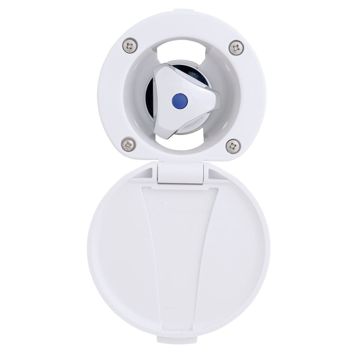 Ambassador Marine 136-0209-CA Trinidad - Válvula de control empotrada (solo agua fría), taza y tapa en blanco ártico, manija Trinidad cromada