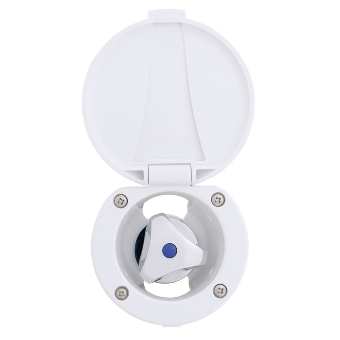 Ambassador Marine 136-0209-CA Trinidad - Válvula de control empotrada (solo agua fría), taza y tapa en blanco ártico, manija Trinidad cromada