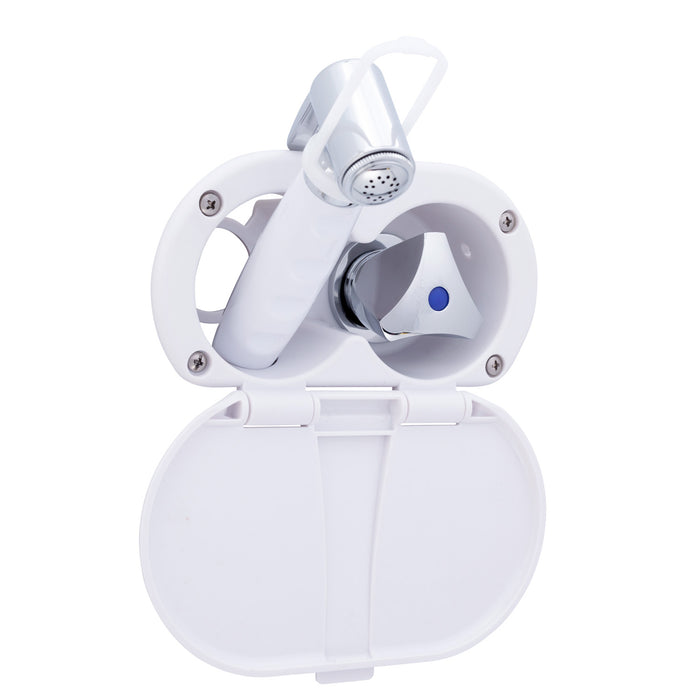 Ambassador Marine 136-0212-AW Trinidad- Transom Shower (Cold Only), Arctic White Cup & Lid, Hammer-Head Arctic White Sprayer, 6' White Rubber Hose, Chrome Trinidad Handle