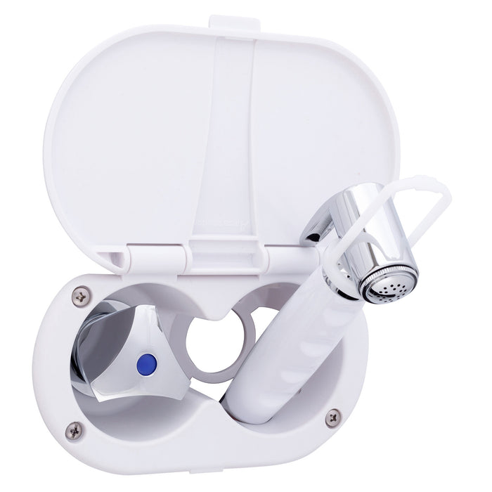 Ambassador Marine 136-0212-AW Trinidad- Transom Shower (Cold Only), Arctic White Cup & Lid, Hammer-Head Arctic White Sprayer, 6' White Rubber Hose, Chrome Trinidad Handle