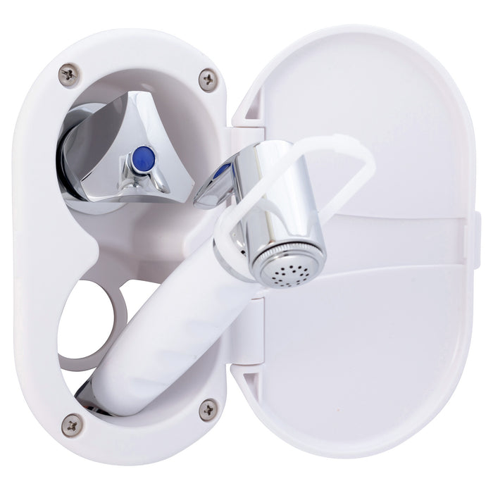 Ambassador Marine 136-0212-AW Trinidad- Transom Shower (Cold Only), Arctic White Cup & Lid, Hammer-Head Arctic White Sprayer, 6' White Rubber Hose, Chrome Trinidad Handle