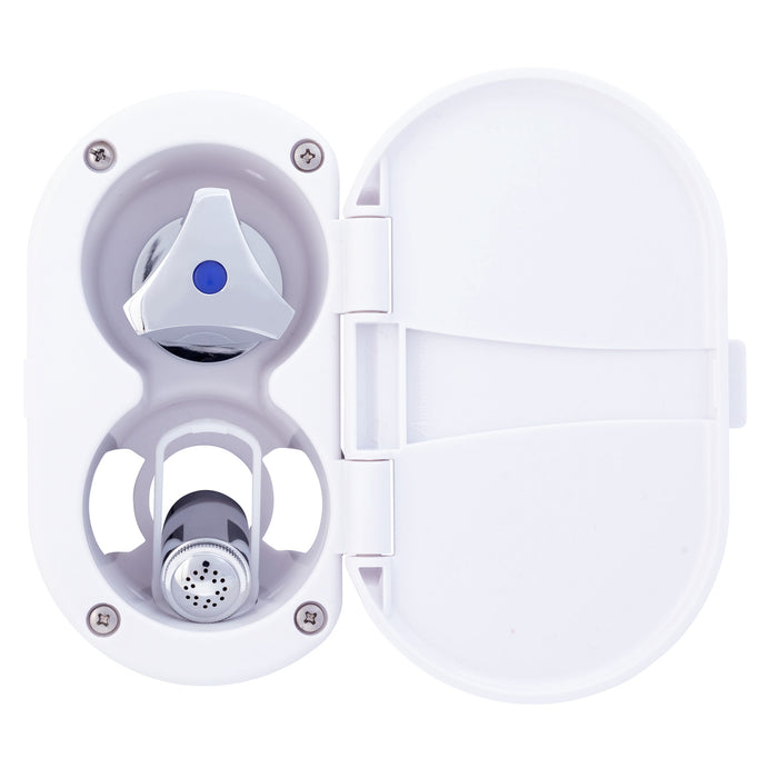 Ambassador Marine 136-0212-AW Trinidad- Transom Shower (Cold Only), Arctic White Cup & Lid, Hammer-Head Arctic White Sprayer, 6' White Rubber Hose, Chrome Trinidad Handle