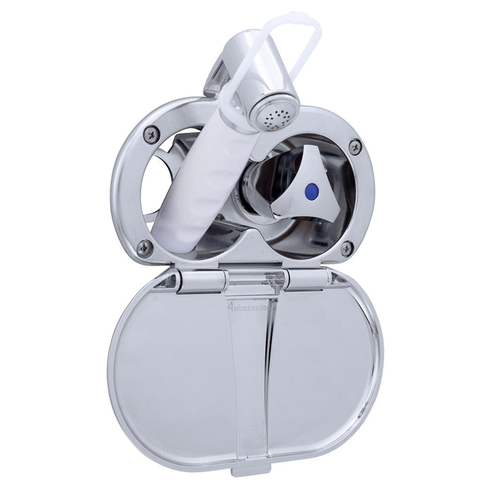 Ambassador Marine 136-0212-CA Trinidad- Transom Shower (Cold Only), Chrome Cup & Lid, Hammer-Head Arctic White Sprayer, 6' White Rubber Hose, Chrome Trinidad Handle