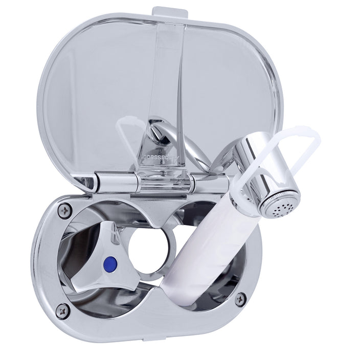 Ambassador Marine 136-0212-CA Trinidad- Transom Shower (Cold Only), Chrome Cup & Lid, Hammer-Head Arctic White Sprayer, 6' White Rubber Hose, Chrome Trinidad Handle