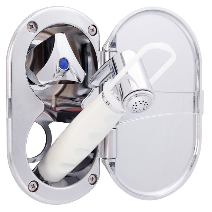Ambassador Marine 136-0212-CW Trinidad- Transom Shower (Cold Only), Chrome Cup & Lid, Hammer-Head Warm White Sprayer, 6' White Rubber Hose, Chrome Trinidad Handle
