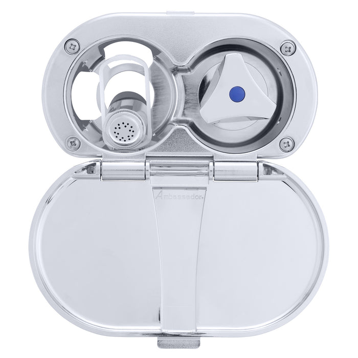 Ambassador Marine 136-0212-CW Trinidad- Transom Shower (Cold Only), Chrome Cup & Lid, Hammer-Head Warm White Sprayer, 6' White Rubber Hose, Chrome Trinidad Handle