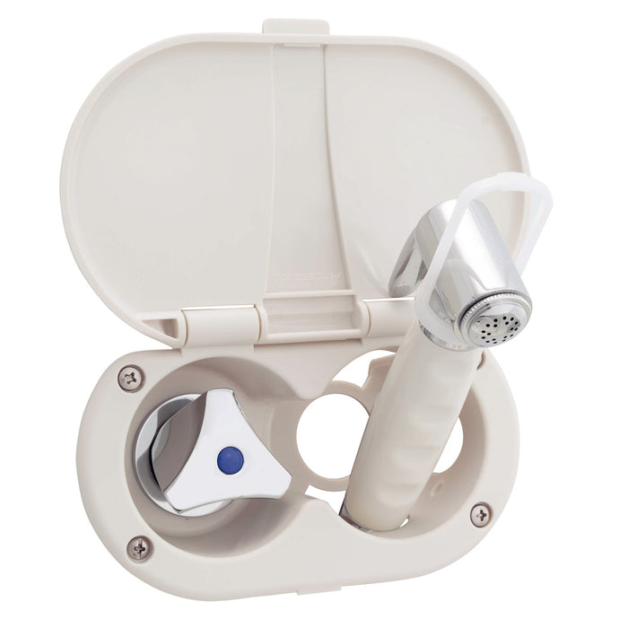 Ambassador Marine 136-0212-WH Trinidad- Transom Shower (Cold Only), Warm White Cup & Lid, Hammer-Head Warm White Sprayer, 6' White Rubber Hose, Chrome Trinidad Handle