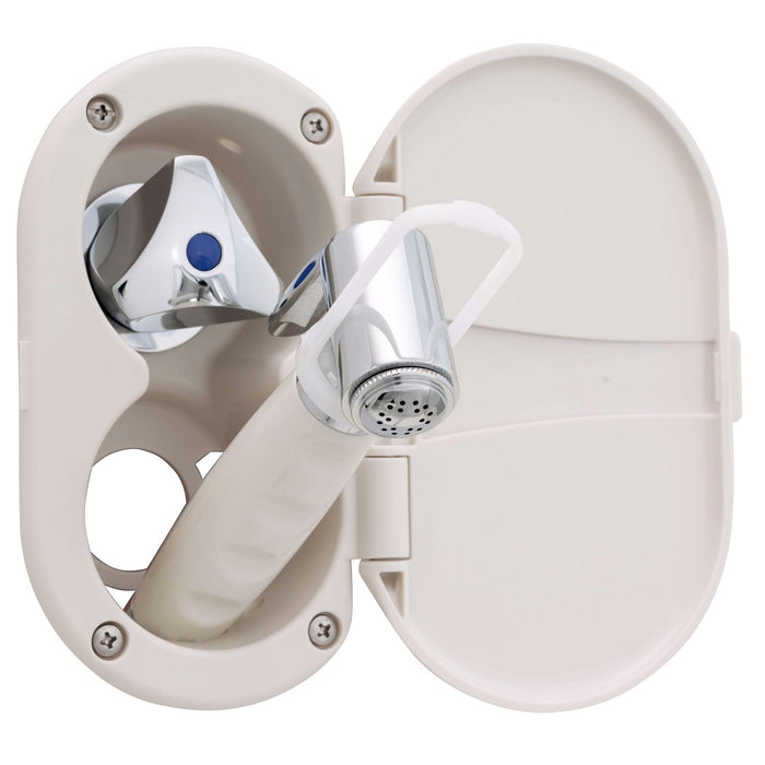 Ambassador Marine 136-0212-WH Trinidad- Transom Shower (Cold Only), Warm White Cup & Lid, Hammer-Head Warm White Sprayer, 6' White Rubber Hose, Chrome Trinidad Handle