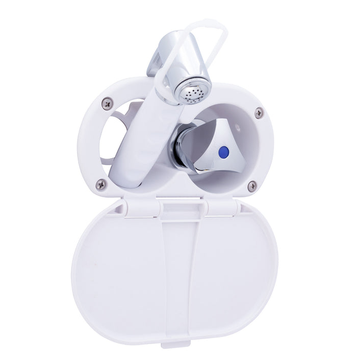 Ambassador Marine 136-0214-AW Trinidad- Transom Shower (Cold Only), Arctic White Cup & Lid, Hammer-Head Arctic White Sprayer, 10' White Rubber Hose, Chrome Trinidad Handle