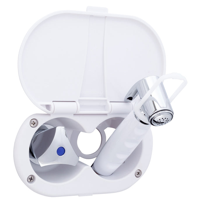 Ambassador Marine 136-0214-AW Trinidad- Transom Shower (Cold Only), Arctic White Cup & Lid, Hammer-Head Arctic White Sprayer, 10' White Rubber Hose, Chrome Trinidad Handle