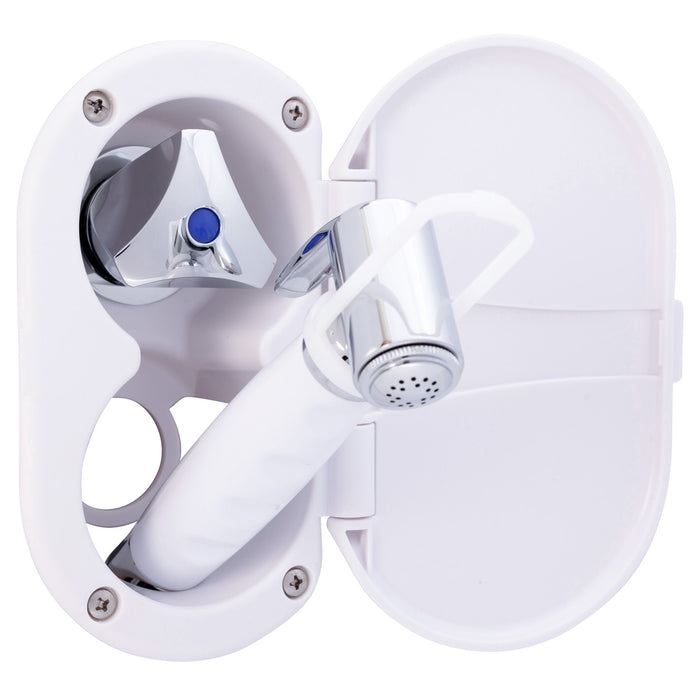 Ambassador Marine 136-0214-AW Trinidad- Transom Shower (Cold Only), Arctic White Cup & Lid, Hammer-Head Arctic White Sprayer, 10' White Rubber Hose, Chrome Trinidad Handle