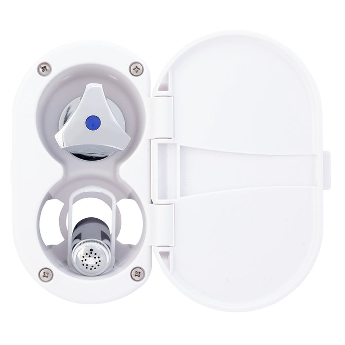 Ambassador Marine 136-0214-AW Trinidad- Transom Shower (Cold Only), Arctic White Cup & Lid, Hammer-Head Arctic White Sprayer, 10' White Rubber Hose, Chrome Trinidad Handle