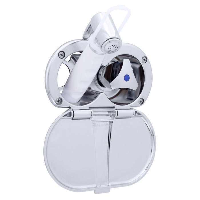 Ambassador Marine 136-0214-CA Trinidad- Transom Shower (Cold Only), Chrome Cup & Lid, Hammer-Head Arctic White Sprayer, 10' White Rubber Hose, Chrome Trinidad Handle