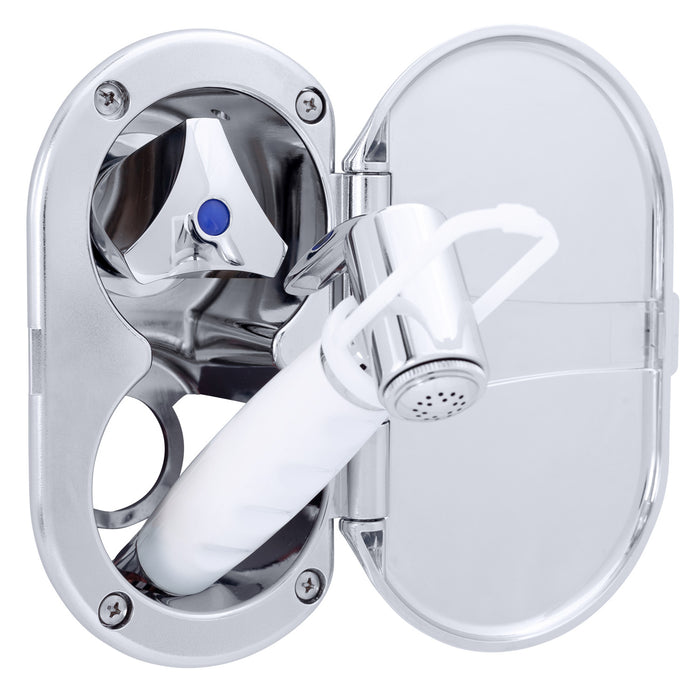 Ambassador Marine 136-0214-CA Trinidad- Transom Shower (Cold Only), Chrome Cup & Lid, Hammer-Head Arctic White Sprayer, 10' White Rubber Hose, Chrome Trinidad Handle