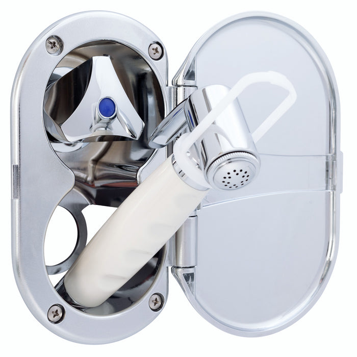 Ambassador Marine 136-0214-CW Trinidad- Transom Shower (Cold Only), Chrome Cup & Lid, Hammer-Head Warm White Sprayer, 10' White Rubber Hose, Chrome Trinidad Handle