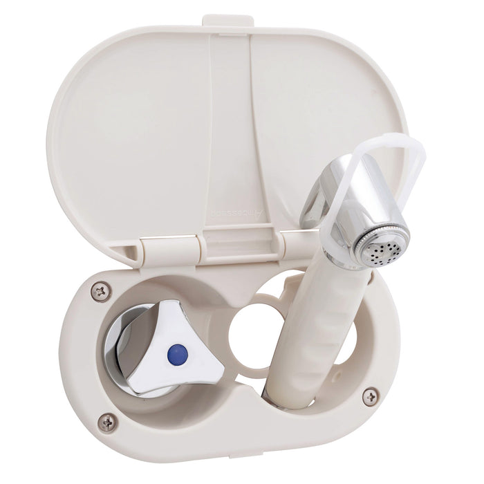 Ambassador Marine 136-0214-WH Trinidad- Transom Shower (Cold Only), Warm White Cup & Lid, Hammer-Head Warm White Sprayer, 10' White Rubber Hose, Chrome Trinidad Handle