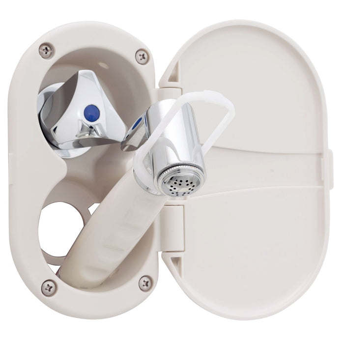 Ambassador Marine 136-0214-WH Trinidad- Transom Shower (Cold Only), Warm White Cup & Lid, Hammer-Head Warm White Sprayer, 10' White Rubber Hose, Chrome Trinidad Handle